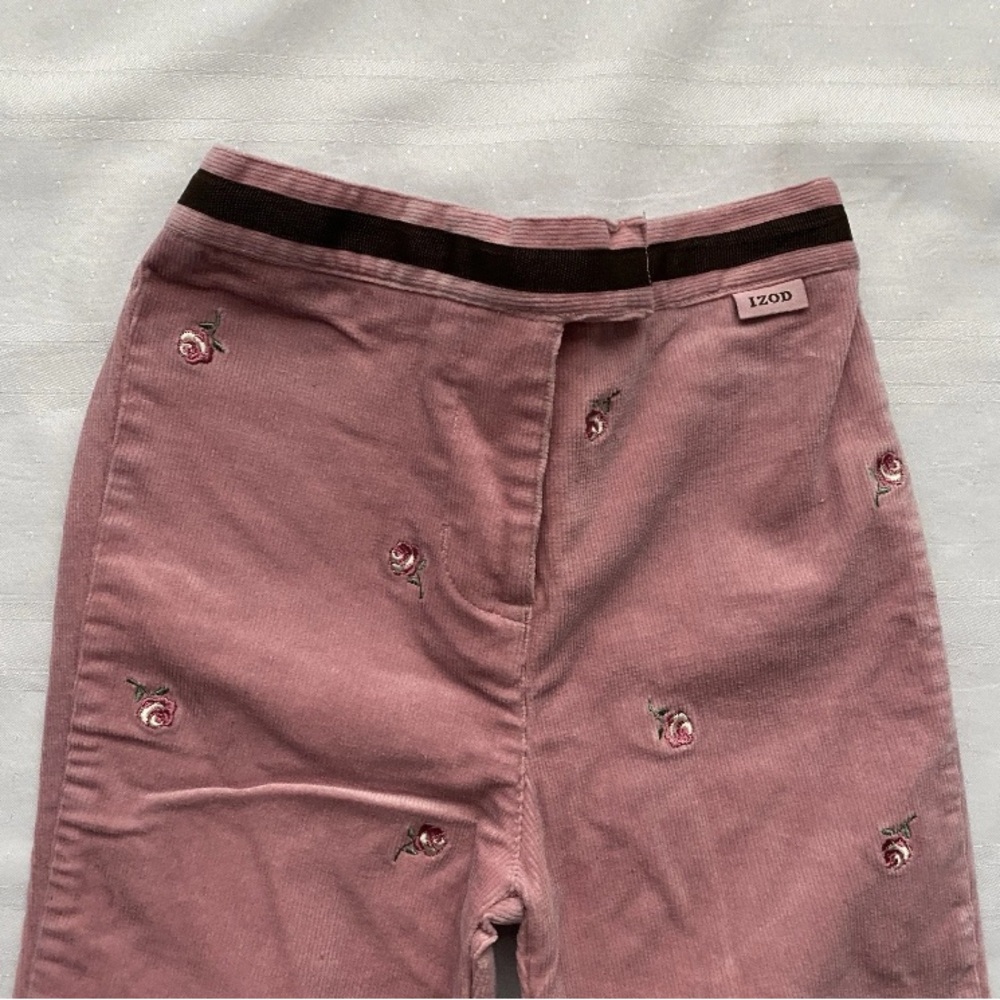 Izod Corduroy Pants Flare Stretch Rose Embroidered Pink Girls Size 5